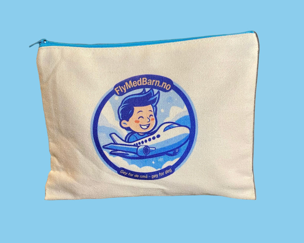 En reisepose fra FlyMedBarn.no som inneholder masse flotte leker og overraskelser til barn ment på flytur eller reise